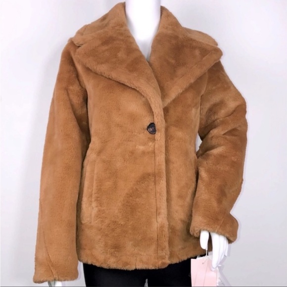Avec Les Filles Honey Faux Fur Single-Button Jacket SzXS Oversized Notch Lapel - Picture 2 of 16